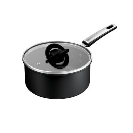 Articole de bucătărie - Cratita cu capac Tefal Excellence+ G3282453, 20 cm, invelis antiaderent, tehnologie FUSIONCORE, Thermo-Signal™, maner nituit, aluminiu, inductie, negru