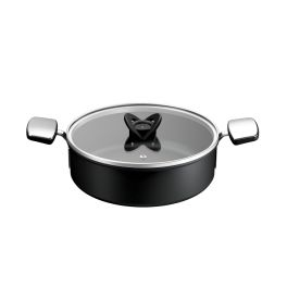 Articole de bucătărie - Cratita cu capac Tefal Excellence+ G3307153, 26 cm, invelis antiaderent, tehnologie FUSIONCORE, Thermo-Signal™, manere nituite, aluminiu, inductie, negru