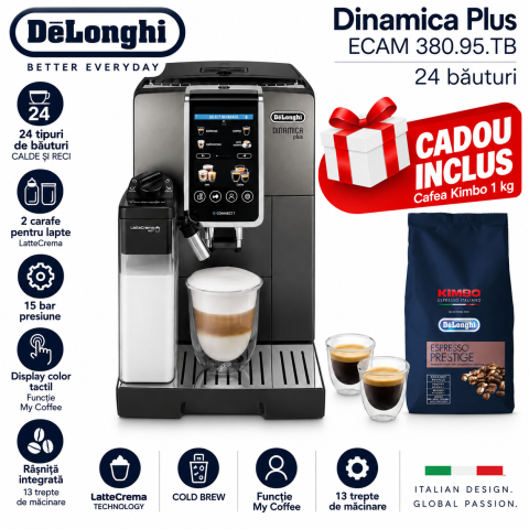 Espressoare independente - DeLonghi Dinamica Plus ECAM380.95.TB + Cadou Cafea Kimbo 1 kg