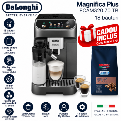 Aparate pentru cafea si espresso - eLonghi Magnifica Plus ECAM320.70.TB + Cadou DLSC615