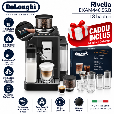 Aparate pentru cafea si espresso - DeLonghi Rivelia EXAM440.55.B Negru + Cadou set pahare