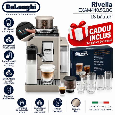 Aparate pentru cafea si espresso - DeLonghi Rivelia EXAM440.55.BG Bej + Cadou set pahare