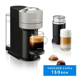 KRUPS - Espressor cu capsule Nespresso Vertuo Next by Krups XN911B10 + Aeroccino, 1500 W, 1.1 L, 12 capsule cadou, gri deschis & negru