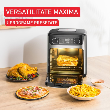 Friteuză cu aer cald Tefal Easy Fry FW556DE0, 1800W, 15L, 9 programe, Extra-Crisp [2]