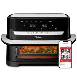 Aparate de gătit - Friteuză dubla cu aer cald Tefal Dual Easy Fry Flex EY9228E0, 2700W, 9L, 7 programe, cuvă dublă, accesoriu FlexCook, oprire automată, display LCD, fereastră supraveghere, temperatură 40°C - 200°C, negru & argintiu