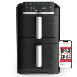 Aparate de gătit - Friteuza dubla cu aer cald Tefal Easy Fry Crispy Stack EY7528E0, 2700 W, 10 L - Air fryer cu 7 programe automate, 2 compartimente, temperatura ajustabila, display digital, oprire automata, negru