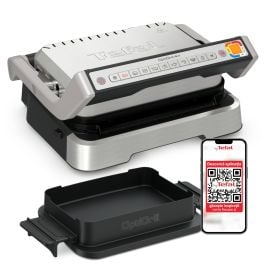Aparate de gătit - Grătar electric 4in1 multifuncțional TEFAL OptiGrill Inox GC774D30, 9 programe, conectivitate la aplicație, tava pentru cuptor, tavi detasabile, argintiu & negru