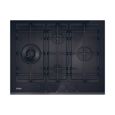 Plite incorporabile - Haier HAVG5D4TB – Plită incorporabilă pe gaz, 5 arzătoare, suport fontă, 75 cm, sticlă neagră