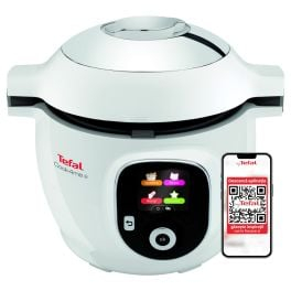 Aparate de gătit - Multicooker inteligent cu gatire sub presiune Tefal Cook4Me+ CY851130, vas cu înveliș ceramic antiaderent 6L, aparat de gatit sub presiune, aplicatie dedicata, 6 moduri de gatire, 150 de retete, alb