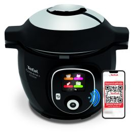 Aparate de gătit - Multicooker inteligent Tefal Cook4Me+ Connect CY855830, aparat de gatit sub presiune cu conexiune bluethooth, vas cu înveliș ceramic antiaderent 6L, aplicație dedicată, 6 moduri de gătire, instrucțiuni pas cu pas, 150 de retete, negru