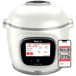 Aparate de gătit - Multicooker inteligent Tefal Cook4me Touch Pro CY9441F2, 1600W, vas cu înveliș ceramic antiaderent 6L, 13 programe de gătire, cântar integrat, 250 rețete preinstalate, ecran tactil, coș pentru gătire la abur, alb