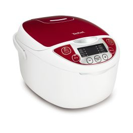 Aparate de gătit - Multicooker TEFAL Fuzzy RK705138, 750 W, 12 funcții, tehnologia Fuzzy Logic Artificial Intelligence, 6 moduri de gătit, pornire programabilă, 6 accesorii, 5 L, roșu / alb