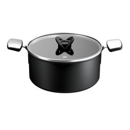 Articole de bucătărie - Oala cu capac Tefal Excellence+ G3285353, 28 cm, 8.4 L, invelis antiaderent, tehnologie FUSIONCORE, Thermo-Signal™, manere nituite, aluminiu, inductie, negru