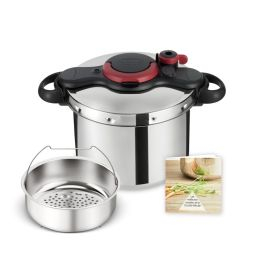 Oale sub presiune - Oală sub presiune Tefal ClipsoMinut'® Easy P4624966, compatibil cu inducția, inox, indicator de presiune, 5 puncte de securitate, argintiu