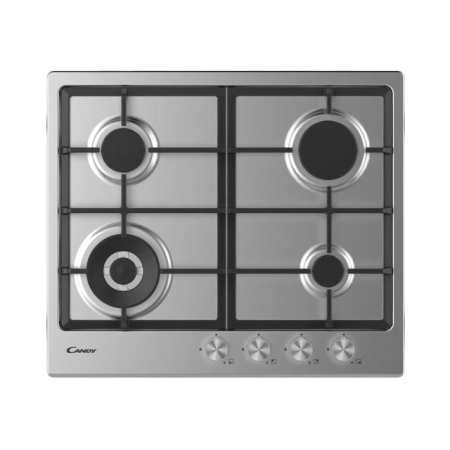 Plite incorporabile - Plita incorporabila Candy CHG 6BF4WPX, Gaz, 4 arzatoare, Aprindere electrica, Sicuriflame, Arzator Double Crown, 60 cm, Inox