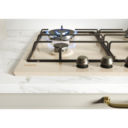 Plita incorporabila Candy CHW6BRAV4WGT, Gaz, 4 arzatoare, Aprindere electrica, Sistem de siguranta, 60 cm, Bej [2]