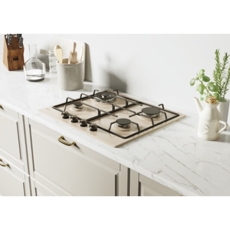 Plita incorporabila Candy CHW6BRAV4WGT, Gaz, 4 arzatoare, Aprindere electrica, Sistem de siguranta, 60 cm, Bej [3]