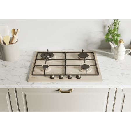 Plita incorporabila Candy CHW6BRAV4WGT, Gaz, 4 arzatoare, Aprindere electrica, Sistem de siguranta, 60 cm, Bej [1]