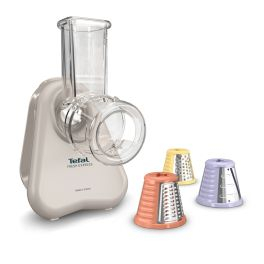 Prepararea alimentelor - Razatoare electrica 3-in-1 Tefal Fresh Express DN853BE0, 150W, sistem de ventilatie, 3 conuri detasabile pentru razuire fina & grosiera, feliere, gri