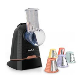 Prepararea alimentelor - Razatoare electrica 3-in-1 Tefal Fresh Express Twist DN8638E0, 150 W, 3 conuri detasabile pentru razuire fina & grosiera, feliere, negru