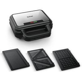 Mic dejun - Sandwich maker multifuncțional Tefal UltraCompact 3 în 1 SW383D10, 700W, 3 plăci detașabile pentru sandwich-uri, panini și gofre, negru & argintiu