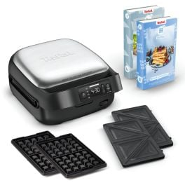Mic dejun - Sandwich maker Tefal Snack Collection Precision SW872BF0, 700 W, termostat reglabil, invelis antiaderent, 2 seturi de placi detasabile, sistem de blocare, argintiu & negru