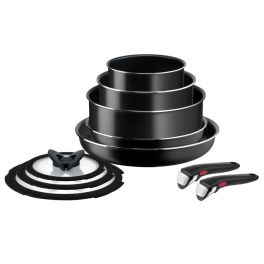 Ingenio - Set 10 piese Ingenio Easy Cook & Clean Tefal L1539053, mânere detașabile, 16-28cm, aluminiu, negru