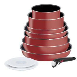 Articole de bucătărie - Set 10 piese Tefal Ingenio Easy Cook & Clean L1529402, cratita 16 / 20 cm, tigaie 22 / 24 / 28 cm, tigaie saute 24 cm, wok 26 cm, 2 capace ermetice 16 / 20 cm, 1 maner detasatbil, rosu