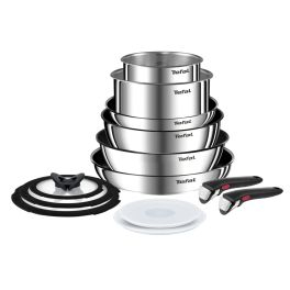 Ingenio - Set 13 piese Tefal Ingenio Emotion L897SD74, oala 16 / 20 cm, tigaie 22 / 24 / 28 cm, wok 26 cm, 2 manere detasabile, capace sticla 16 / 20 / 24 cm, capace ermetice 16 / 20 cm, invelis antiaderent, inductie, argintiu