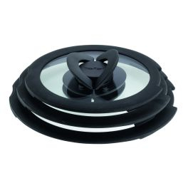 Accesorii - Set 3 capace Tefal Ingenio L9849053, 16 / 18 / 20 cm, sticla, design stivuibil, manere rabatabile, transparent