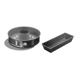 Articole de bucătărie - Set 3 piese pentru copt Tefal Easybake J174S274, formă rotundă cu margini detașabile 25 cm, bază pentru savarină, tavă dreptunghiulară 26cm, înveliș antiaderent, gri