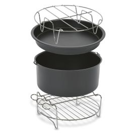 Accesorii - Set 4 accesorii Tefal XA113010, 20 cm, compatibile cu friteuzele Easy Fry XXL, tavă pentru pizza, vas pentru copt, grătar pentru friptură, suport pentru frigărui, inox și strat antiaderent, negru