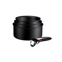 Ingenio - Set 4 piese Tefal Ingenio Excellence+ P0079002, cratita de 16/18/20 cm, maner detasabil, tehnologie FUSIONCORE, Thermo-Signal™, invelis antiaderent, aluminiu. inductie, negru