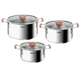 Articole de bucătărie - Set 6 piese Tefal Opti'Space G720S674, cratiță 18 cm, oala 20/24 cm, 3 capace de sticlă, oțel inoxidabil, mânere anti-alunecare, inducție