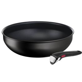 Articole de bucătărie - Set de 2 piese Tefal Ingenio Eco Resist L3979302, tigaie wok 26 cm, mâner detașabil, indicator Thermo Signal, înveliș antiaderent Titanium Anti-Scratch, compatibil cu inducția, negru