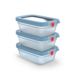 Caserole - Set de 3 caserole Tefal ONEClick N1230510, 0.3 L, plastic, închidere 100% etanşă, albastru