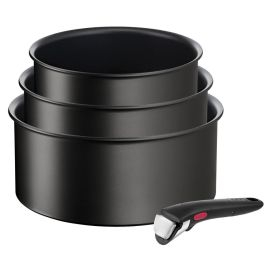 Articole de bucătărie - Set de 4 piese Tefal Ingenio Eco Resist L3979202, cratiță de 16/18/20 cm, mâner detașabil, indicator Thermo-Signal, compatibil cu inducția, înveliș antiaderent, negru