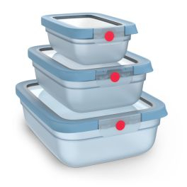 Caserole - Set de 5 caserole Tefal ONEClick N1230210, 0.5 / 1.2 / 2.3 L, plastic, închidere 100% etanşă, albastru