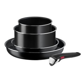 Ingenio - Set de 5 piese Ingenio Easy Cook & Clean L1539543, înveliș antiaderent 100% sigur, Thermo-Signal™, bază Diffusion+, mâner detașabil, aluminiu, negru
