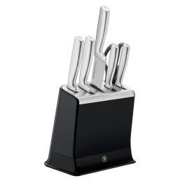 Articole de bucătărie - Set de 6 piese & suport Tefal Eversharp Pro K2977S44, inox german, mâner ergonomic, sistem de ascuțire integrat, negru & argintiu
