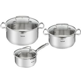Articole de bucătărie - Set de 6 piese Tefal Duetto+ G719S655, oale cu capac de sticla 20 / 24 cm, cratiță cu capac de sticlă 16 cm, inox, inducție, inox, mânere nituite, margini turnare, gradații interioare, argintiu