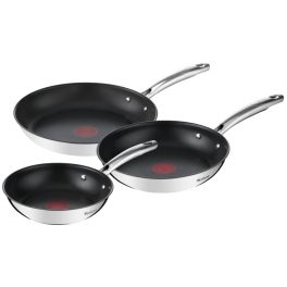 Articole de bucătărie - Set de tigăi cu 3 piese Tefal Duetto G732S334 de 20/24/28 cm, inducție, înveliș antiaderent, exterior inox