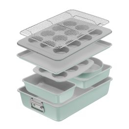 Forme de copt - Set pentru copt Tefal Ceramik J175S804, 8 piese, invelis ceramic antiaderent, design stivuibil, verde