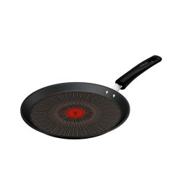 Articole de bucătărie - Tigaie pentru clatite Tefal Excellence+ G3303802, 25 cm, invelis antiaderent, tehnologie FUSIONCORE, Thermo-Signal™, maner nituit, aluminiu, inductie, negru