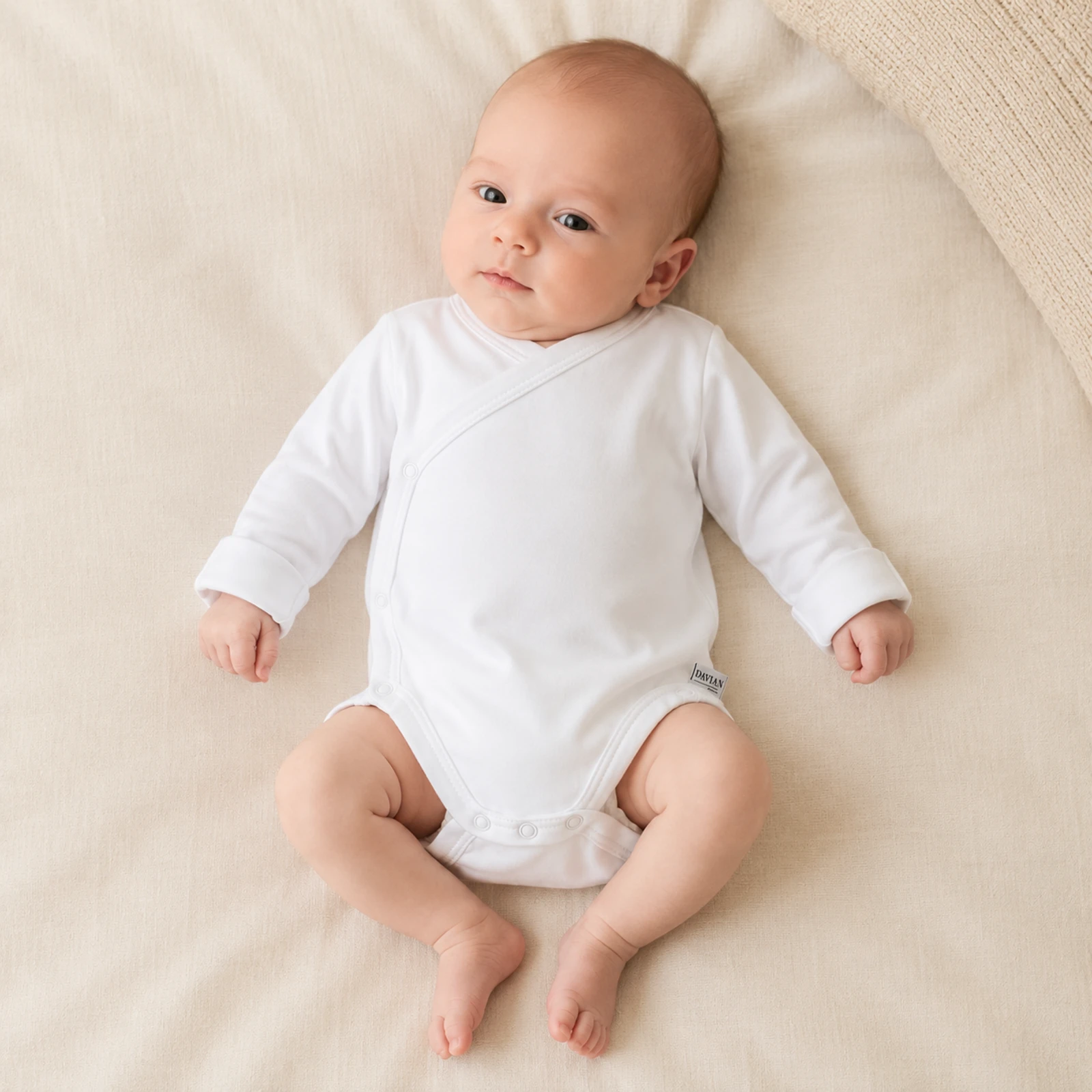 Body kimono pentru nou-născuți și bebeluși din bambus - PURE, alb [3]