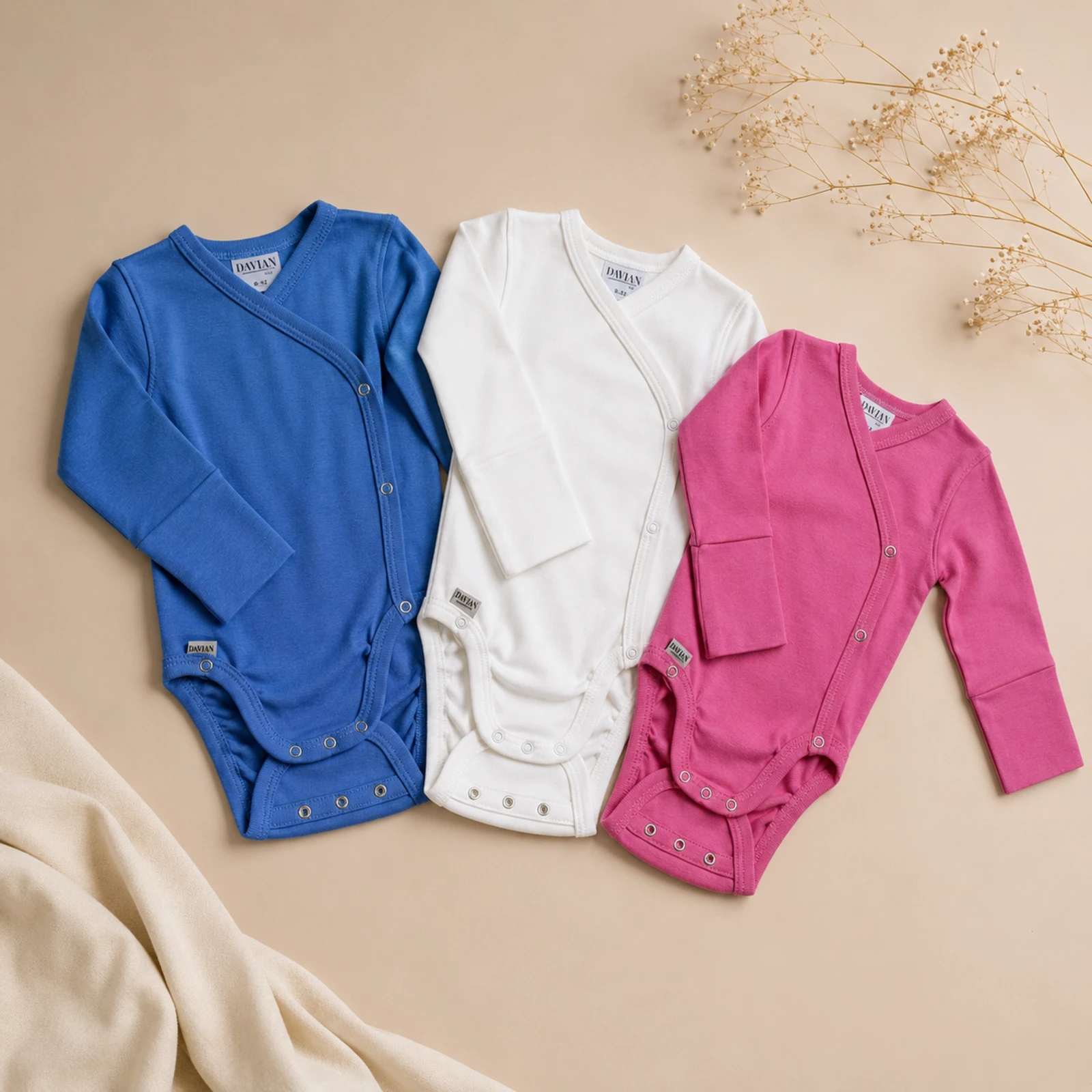 Body kimono pentru nou-născuți și bebeluși din bumbac – EVER - crem [4]