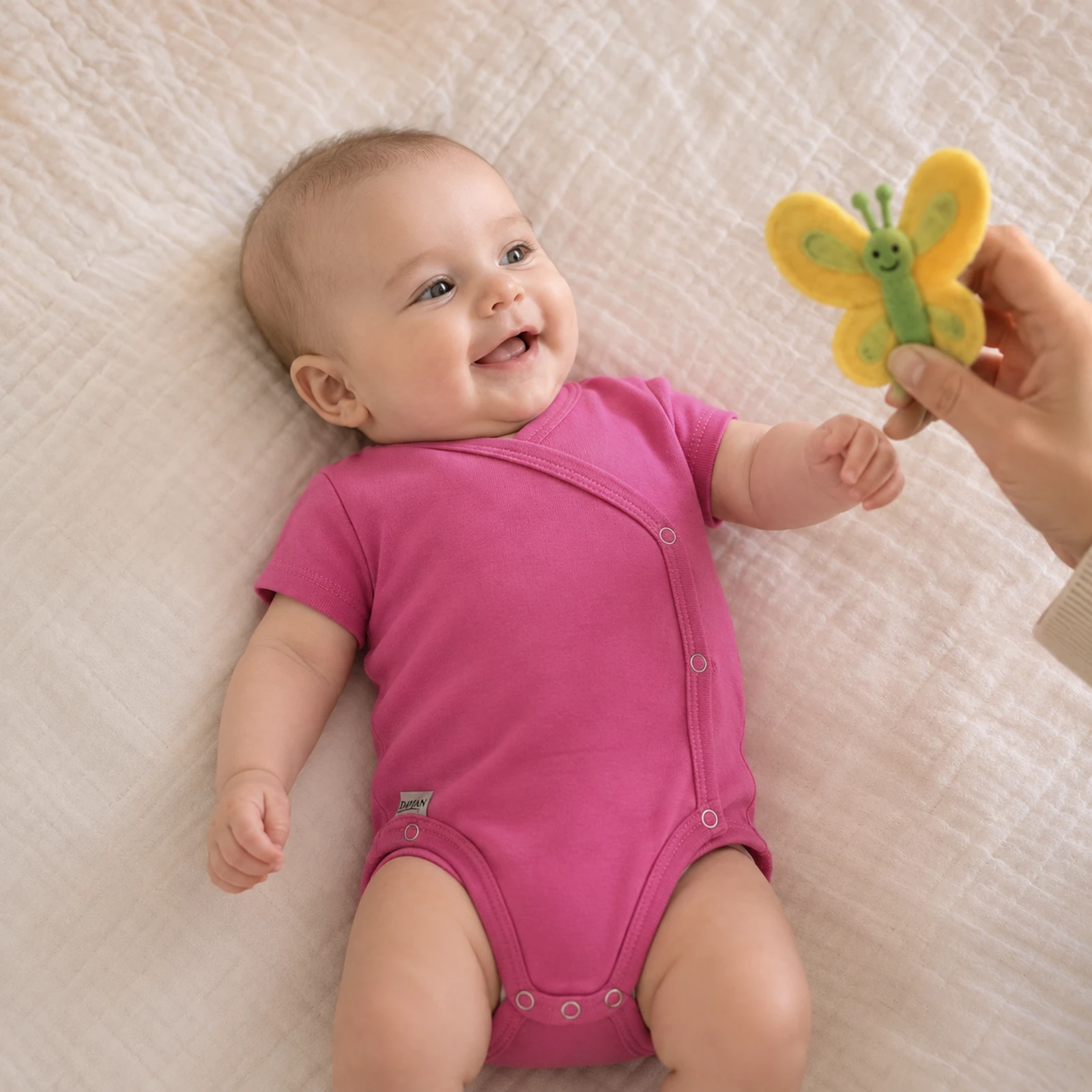 Body kimono scurt pentru nou-născuți și bebeluși din bumbac – EVER - roz [3]