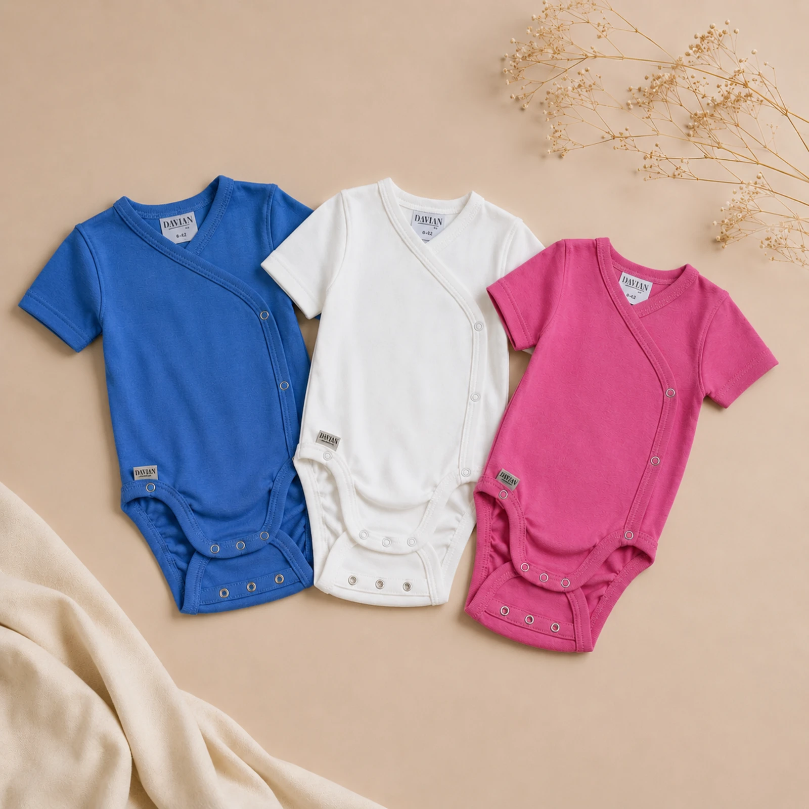 Body kimono scurt pentru nou-născuți și bebeluși din bumbac – EVER - roz [4]