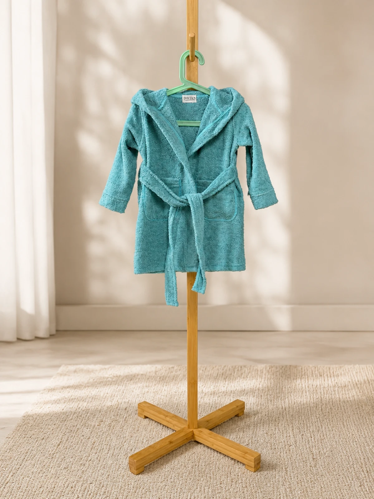 Halat de baie copii cu glugă din bumbac 100% – LUNA - turquoise [3]