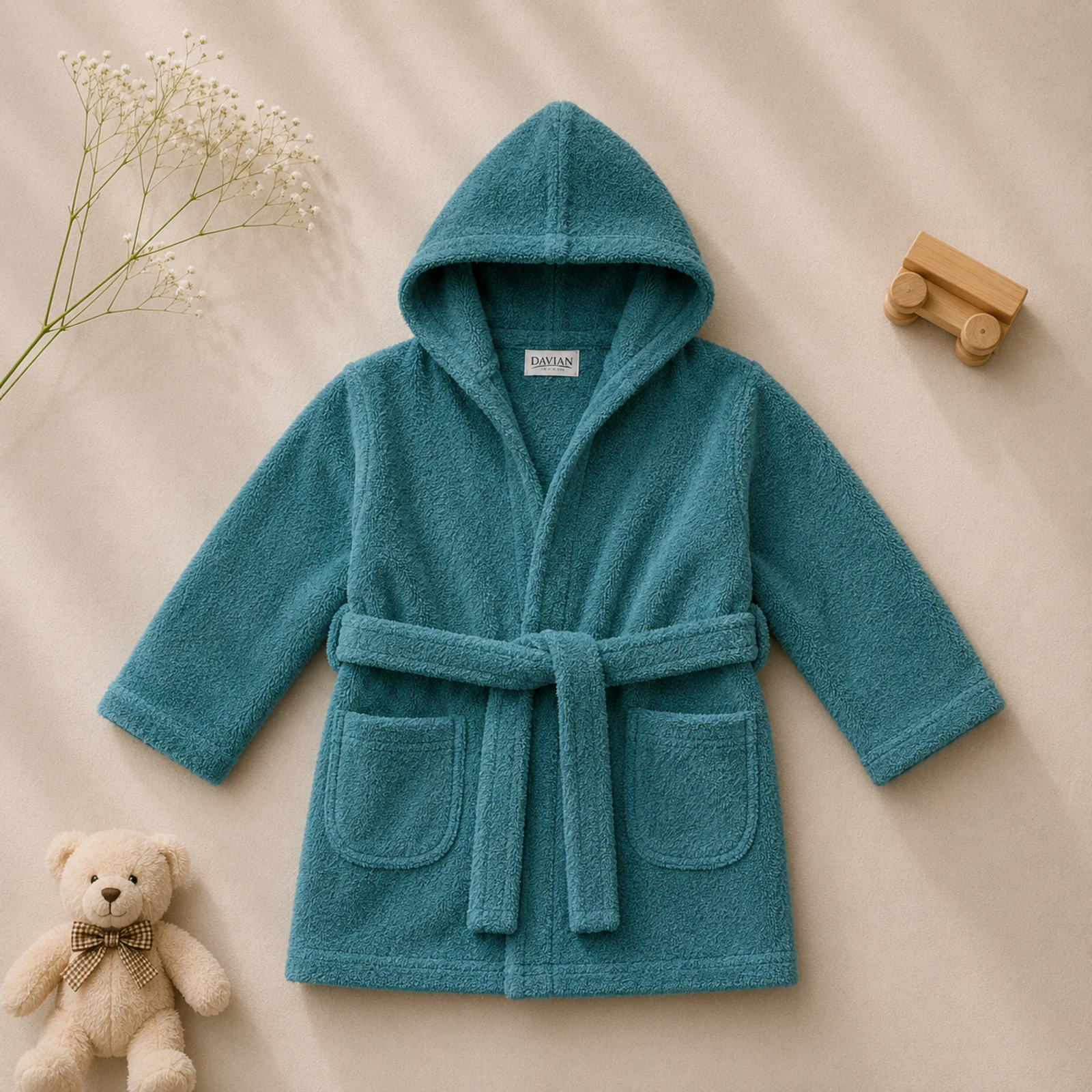 Halat de baie copii cu glugă din bumbac 100% – LUNA - turquoise [2]